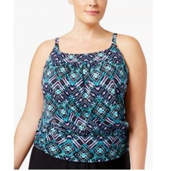Size 22W Swim Solutions Womens Plus Size Tankini Top Multi Color Swimsuit - Picture 1 of 1